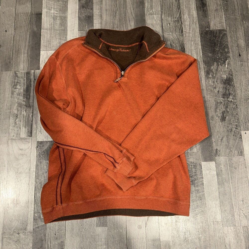 Tommy Bahama Sweatshirt Rust Orange Quarter Zip Sweater Cotton Men’s Size L